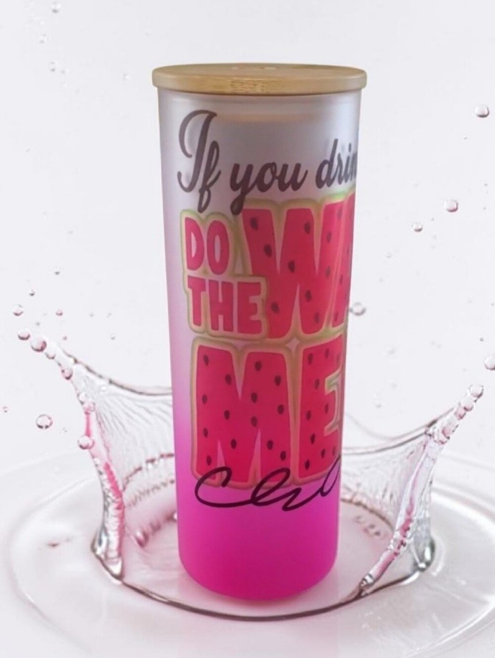 Do The Watermelon Crawl 20oz Gradient Pink Glass Tumbler with duo lids 🎉sale